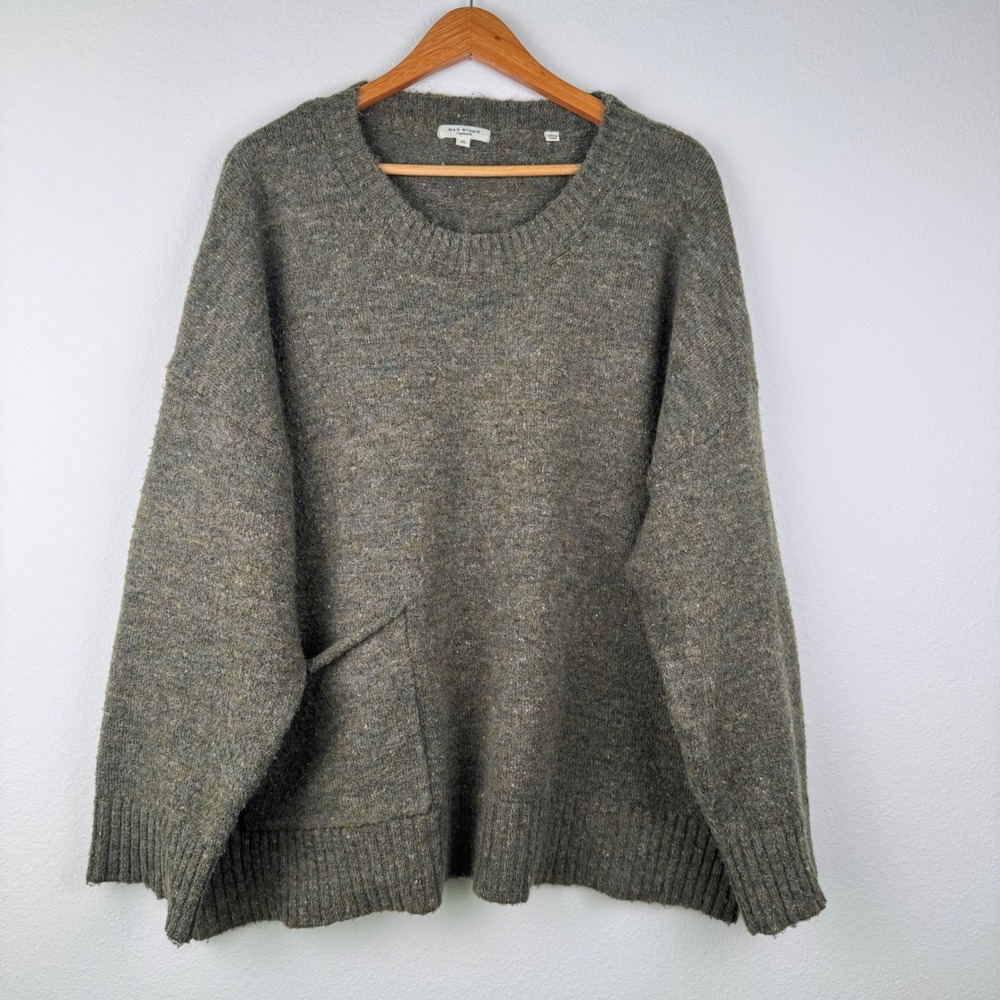 Max Studio Sweater Womens XL Green Excellent Oversized Pocket Wool Blend Casual